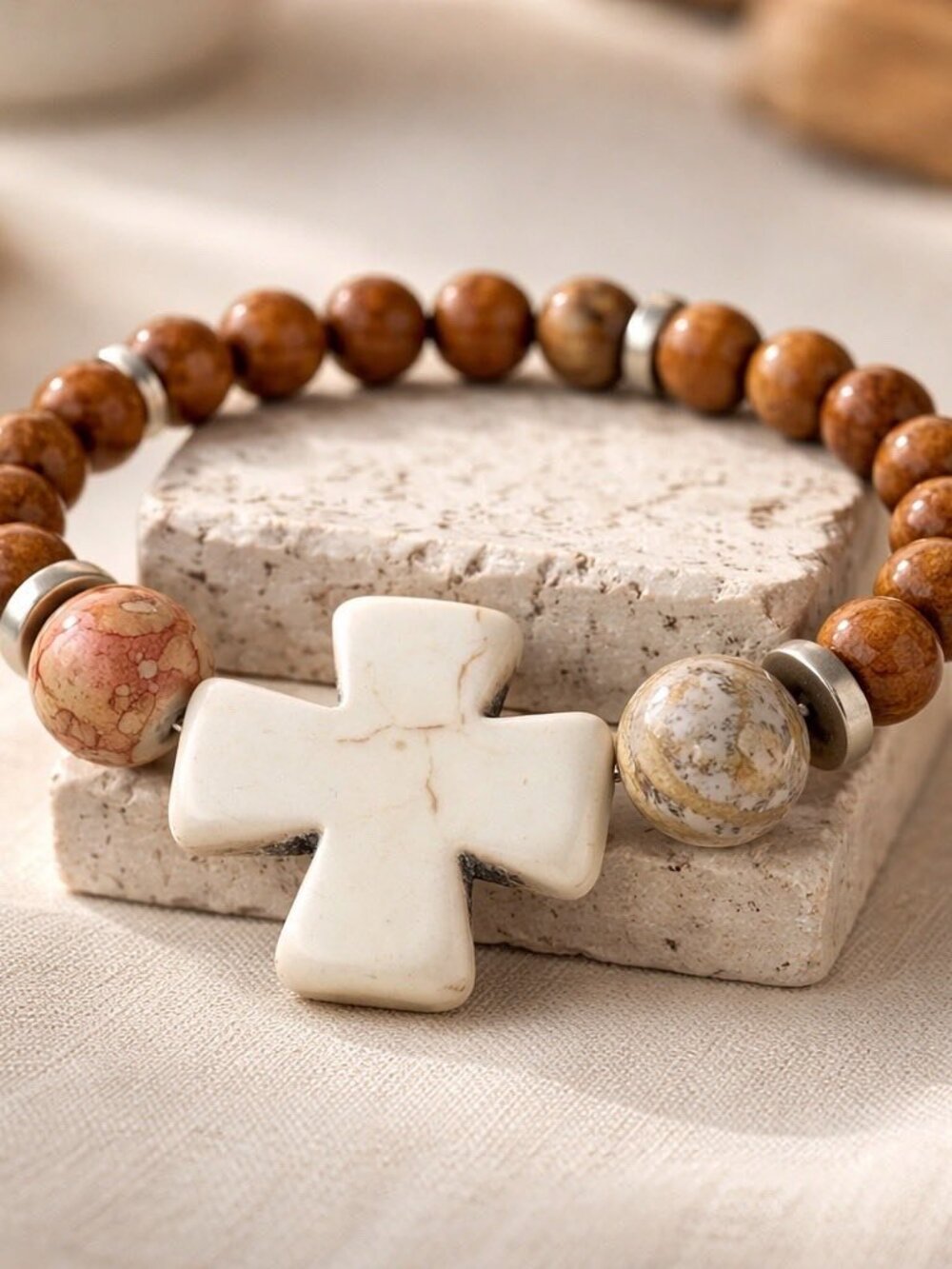 Cross and beaded bracelet
